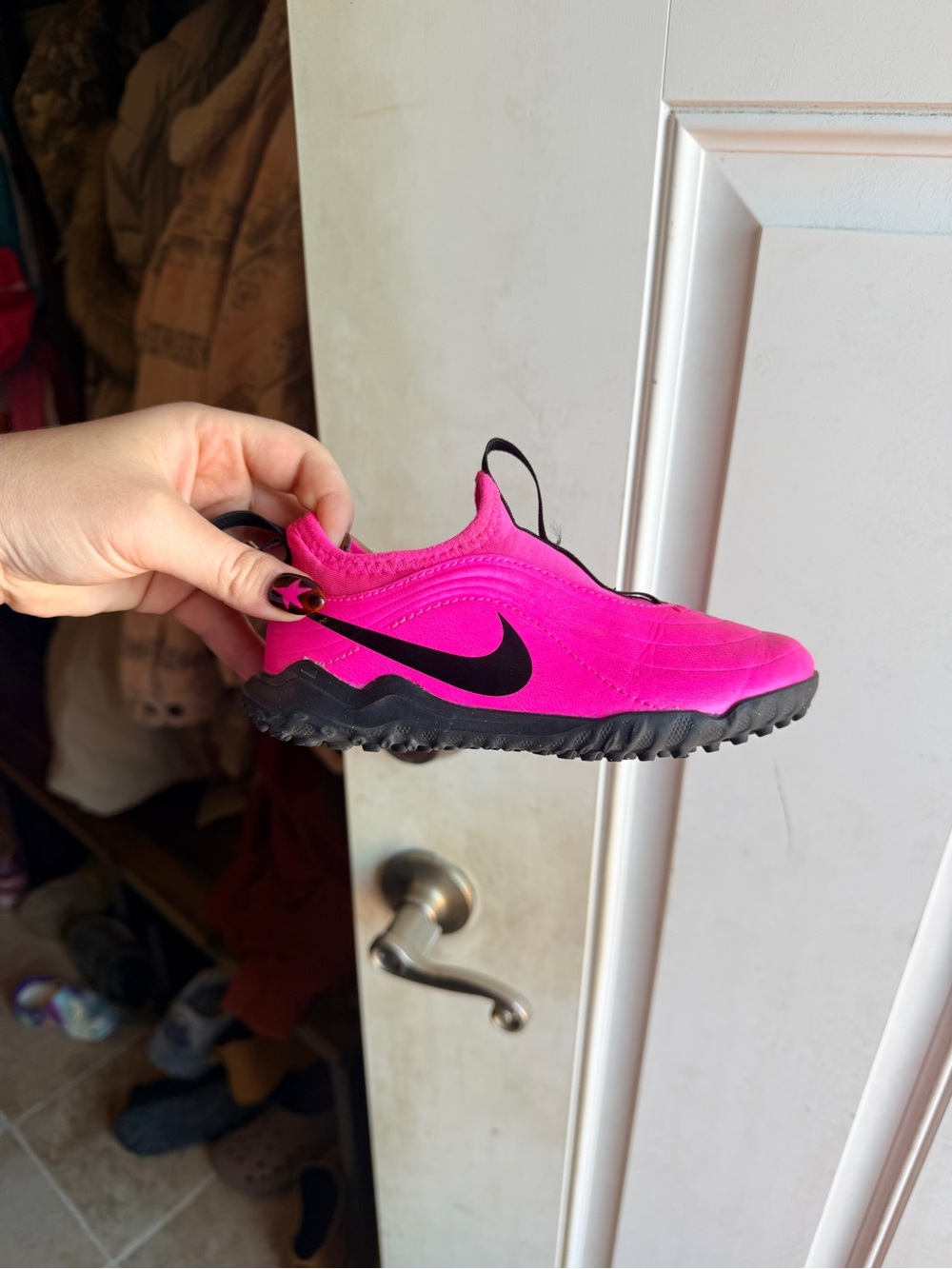 Nike Kids' Slip-On Soccer cleat in Hot Pink with Black Swoosh 10C
